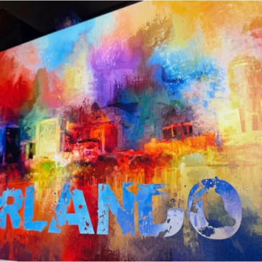 NEW- Abstract Art / travel art/ Disney / painting  / Orlando 19”x 12”x1.75”